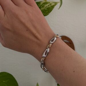 Silver 925 and GP link bracelet with diamond chips